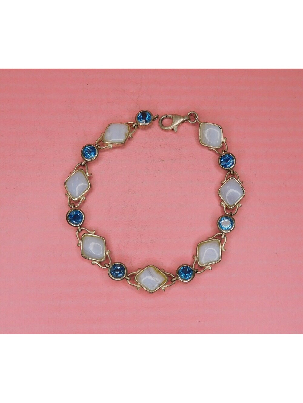 Vintage Blue Topaz and Agate Silver Bracelet